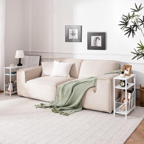 Narrow Side Table with Storage Basket Small End Table for Small Space,White - Image 6