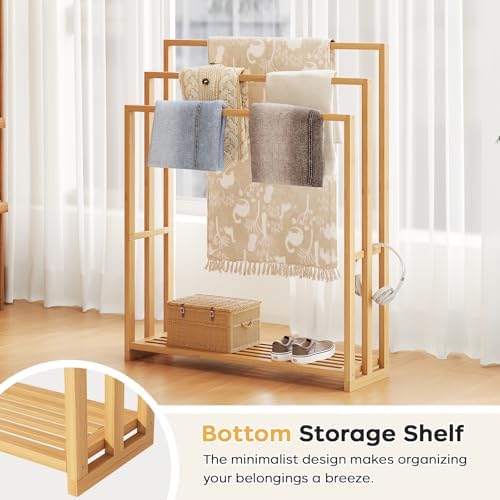 Bamboo Towel Rack Stand, 3 Tier Freestanding Bathroom Towel Drying Rack - Image 5