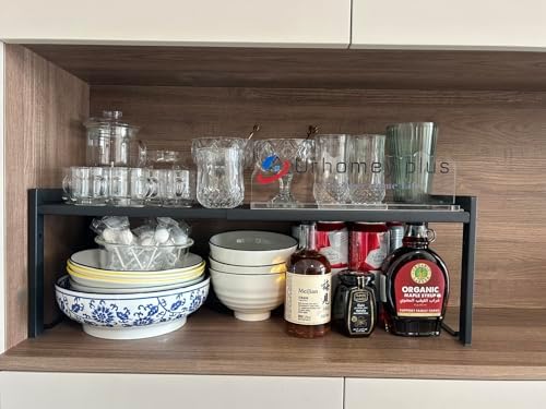 2 Pack Expandable Cabinet Shelf 7.9"D Adjustable Counter Riser Rack Black - Image 3