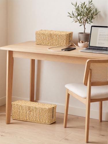 Cable Management Box, Cord Organizer with Lid & Cable Ties - Natural Set - Image 6