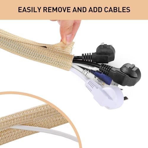 AGPTEK Cable Management Sleeve, 6.6ft - 1.5 inch Cord Hider, Wood Color - Image 4