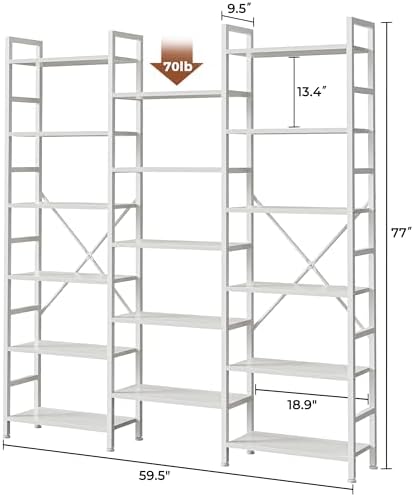 SUPERJARE Triple Bookshelf, Bookcase with 17 Open Display Shelves, Wide Book Shelf Book Case for Home & Office, 6 Tier, White - Image 3