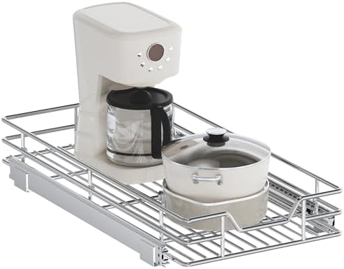 Pull Out Cabinet Organizer, 13.5" W x 21.5" D, Heavy Duty Chrome Slide Out Shelf for Base Cabinets, Sliding Wire Basket Drawer for Pantry Items, Bowls, Containers & Cleaning Supplies by Unknown