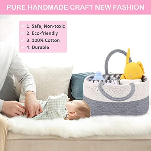 ABenkle Baby Diaper Caddy Organizer, Cotton Rope Nursery Storage Basket - Image 2