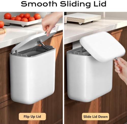 Hanging Trash Can with Lid, Kitchen Compost Bin, Waterproof Odor-Blocking Countertop Trash Can for Cabinet Door, Under Sink, Bathroom, RV and Office - Image 4