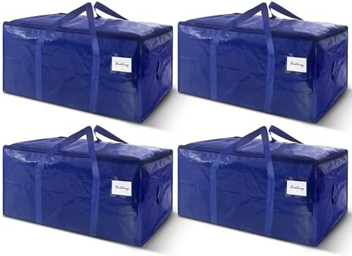 4 Pack Extra Heavy Duty Large Moving Bags with Strong Zipper & Carrying Handles, Sturdy Clothes Storage Bag Totes Bins, Packing Bags Moving Boxes College Moving Supplies, Dark Blue - 33 gal by WTREE