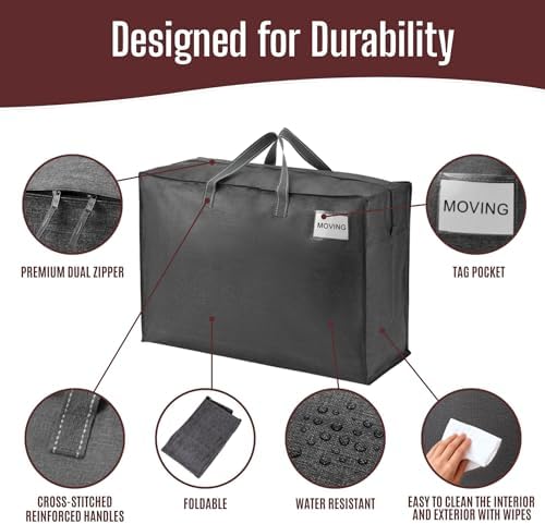 VENO Heavy Duty Moving Bags, Storage Bags, 27 Gallon, Dark Gray, 4 Pack - Image 5