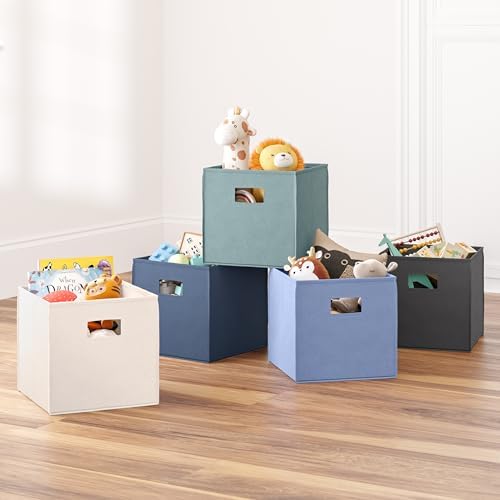 RiverRidge Folding Storage Bins - 2-pack of 10in Tall Slate Blue Cubes - Image 2