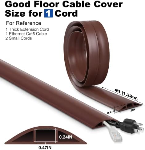 4FT Brown Floor Cord Cover, Soft PVC Cable Protector for Extension Cords - Image 2