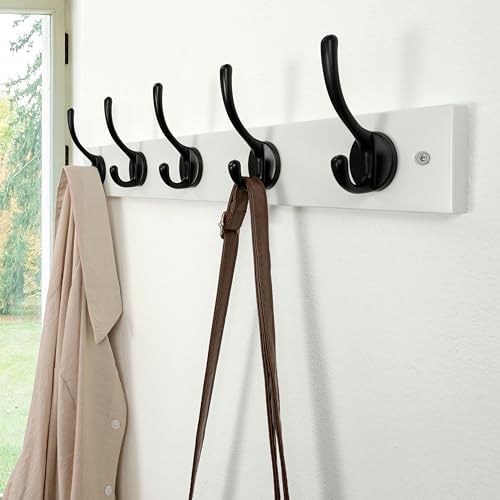 Dseap Wall Mounted Coat Rack: 16" Hole to Hole, Coat Hook Hanger with 5 Metal Hooks for Hanging Coats Towels Hats Clothes, White & Black - Image 4