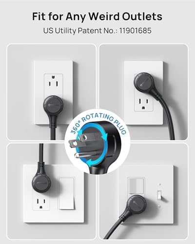 TROND 360° Rotating Plug Power Strip, ETL Listed, Flat Plug 10ft Cord - Image 2