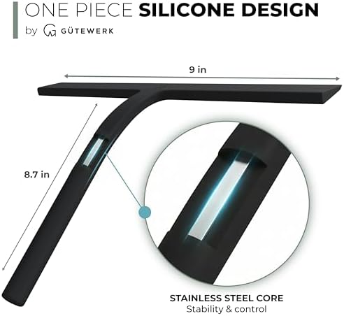 GÜTEWERK Silicone Shower Squeegee with 3-in-1 No-Drill Mount, Black, 15'' - Image 2