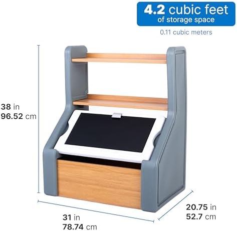 Step2 Harmony Toy Storage Box, Kids Toy Storage Bin with Chalkboard Lid, Easel & Toy Organizer in One, Made of Durable Plastic, For Toddlers 2+ Years Old, Sage Gray - Image 5