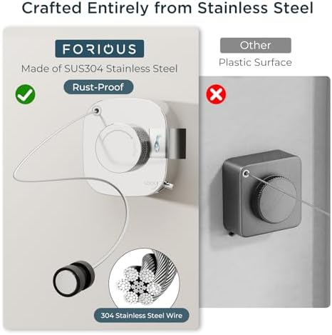 FORIOUS 13.8 Ft Retractable Clothesline, Non-Sagging (Chrome) - Image 4