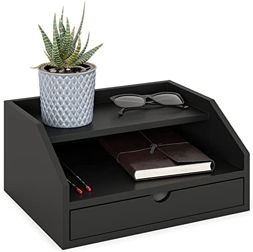 Ballucci Desk Organizer with Drawer, 2 Tier Paper Office Supplies Desk Organizer, 13 2/5" x 9 3/5" x 6", Black by Ballucci