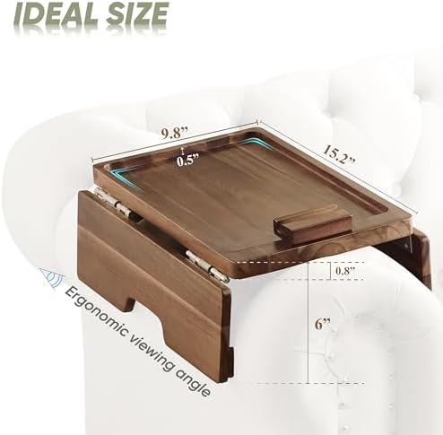 BLUEWEST Large Sofa Arm Tray, Wide Couch Armrest Table, 360° Phone Holder - Image 2