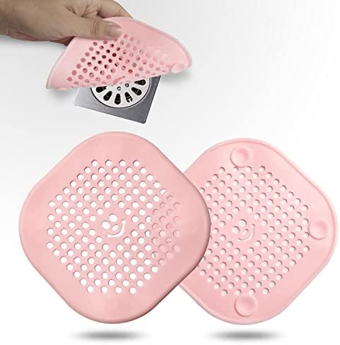 2 Pack Drain Hair Catcher Silicone Drain Protector Bathroom Accessories Hair Stopper Drain Cover for Shower Kitchen Bathroom Tub Pink by Couidlmakeslifecolorful