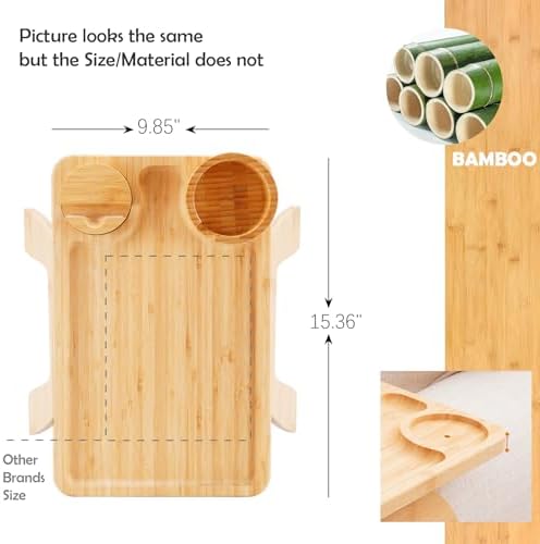 Nnewvante 2 Pack Couch Table on Arm,3 in 1 Large 15.36"x9.85" Bamboo Couch Cup Holder Sofa Armrest Clip on Tray with 360°Rotated Phone/Drink Holder - Image 6