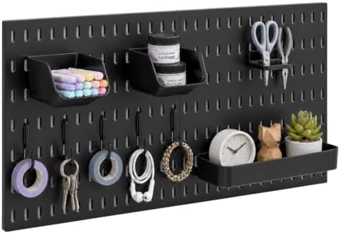 Keepo Peg Board Wall Organizer – Plastic Pegboard Panels, Modular Peg Board Storage System For Home Office, Craft Room, Gaming Setup (Black, 22″×11″) by Keepo