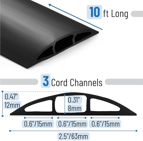 Bates- Floor Cord Cover, 10ft, Cable Cavity 0.6" (W) x 0.31" (H), Heavy Duty Wire Protector, PVC Extension Cords Hider, Protect Cords, Prevent Cable Trips, Cord Hider for Office, Home, Outdoor - Image 2