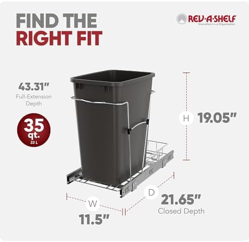 Rev-A-Shelf Pullout Trash Can for Kitchen Cabinets, Gray Waste Bin, 35 Qt - Image 3