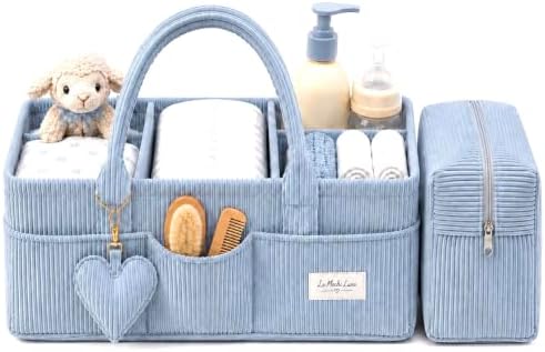 Baby Diaper Caddy Organizer with Matching Zipper Pouch, Soft Corduroy Diaper Storage Basket, Nursery Organizer with Removable Divider, Newborn Essentials, Baby Registry Must Have, Gift for Baby Shower by Unknown