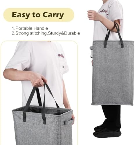 Odonata Slim Laundry Hamper Handles Collapsible Laundry Basket Thin Dirty Clothes Basket Narrow Laundry Bag Foldable Dirty Hamper 45L (Heather Grey) - Image 6