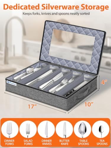 punemi Hard Shell Silverware Storage Box, Flatware Organizer, 2 Pack, Gray - Image 3