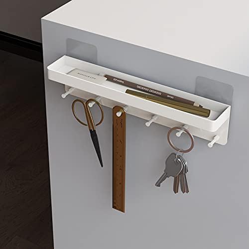 MKO Key Holder Wall Mount, Adhesive Key Hanger with 6 Hooks for Wall, White - Image 4
