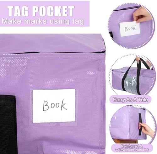 6 Pack Heavy Duty Extra Large Dorm Moving Bags, Purple - Image 2