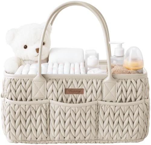 Konssy Baby Diaper Caddy Organizer, Braided Quilted Design with PU Handles by Konssy