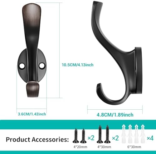 Coat Hooks Heavy Duty - Easy to Install Metal Towel Hooks Screw-in Wall Hooks for Hanging Hat, Towel, Key, Robe, Scarf, Bag, Cap (8 PCS Retro) - Image 2