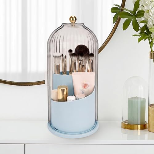 QIYVLOS Toothbrush Holders with Sliding Lid, Rotating 3 Slots Bathroom Organizer Countertop, Tooth Brush Toothpaste Holder Bathroom Counter Stand Sink Organizer Caddy for Makeup Brushes Holder (Blue) - Image 7