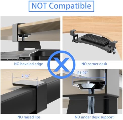 suptek Small Keyboard Tray Under Desk Pull Out with C Clamp Mount, Computer Keyboard & Mouse Tray, 20 (24.2 Including Clamps) x 11.8 inch Slide-Out Platform Computer Drawer for Typing, Black, DSF1S - Image 5
