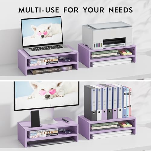 BONTEC Wooden Monitor Stand Riser for Desk, 2-Tier Computer Monitor Stand - Image 4