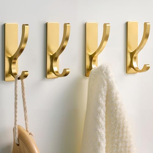 pickpiff Adhesive Wall Hooks for Coat/Towel, Hold 13LB, Gold 4 Pack by pickpiff