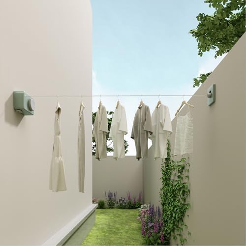 Danpoo Retractable Clothesline Heavy Duty - 13.8ft Adjustable Tension Wall Mounted Indoor Outdoor Clothes Drying Line, Compact Laundry Rope with Pulley System(Green) - Image 6