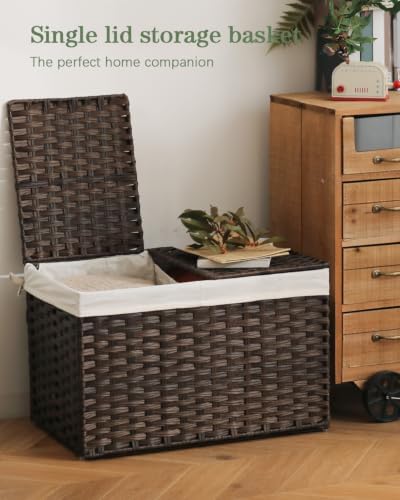 SETVSON Storage Basket with Lid, 2-Lid PE Rattan Storage Bin, Brown - Image 4