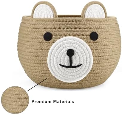 PandaEar Cotton Rope Baby Basket, Baby Gift Basket Nursery Laundry Organizer with Cute Bear Design for Storage Infant Newborn Essentials, Diaper Caddy with Handle (Brown) - Image 6