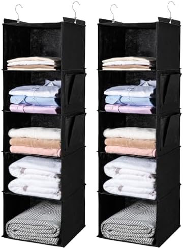 BOOMIBOO Hanging Closet Organize and Shelves,5-Hanging Shelf（2 Pack,Black） by BOOMIBOO