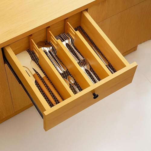Bamboo Drawer Dividers 6 Pack with Non Slip Liner, Adjustable Expandable Drawer Organizer for Dresser, Kitchen, Bathroom, 4.5 Inch Tall Separators for Clothes, Fits 12 to 17.5 Inch Drawers - Image 6
