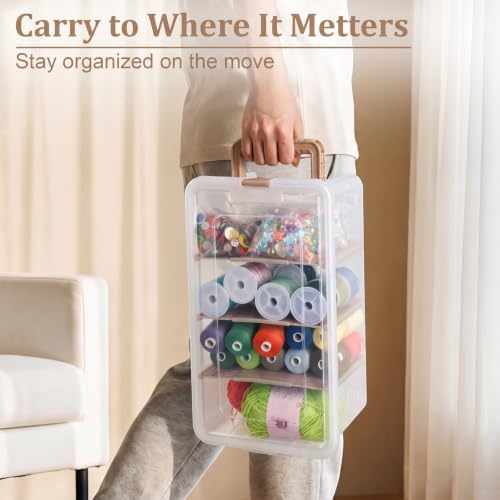 BTSKY Clear Plastic Dividing Storage Box with 4 Deep Compartment Sewing Box - Image 5