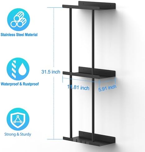 Towel Rack for Bathroom, Wall Mounted Vertical Rolled Towel Storage Organizer Holder with Shelf, Holds Up 6 Large Bath Sheets, Black Large Size - Image 2