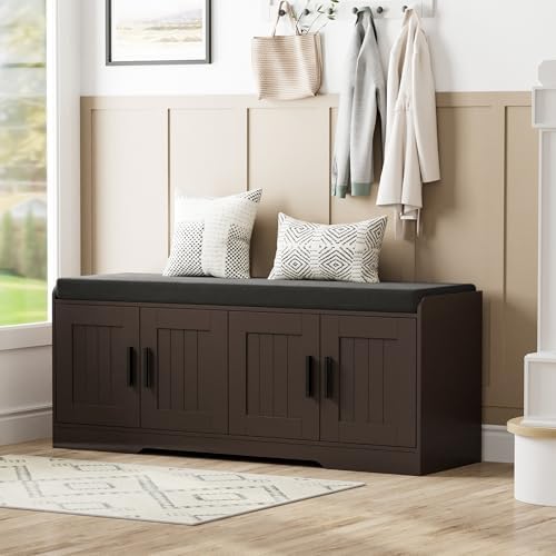 Homleke Shoe Storage Bench, 4 Doors & Thickened Padded Seat Cushion by Homleke