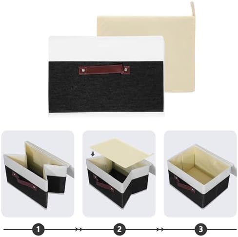 ANMINY Fabric Storage Box Bins with Lids, Black White, 10"x8"x7" - Image 4