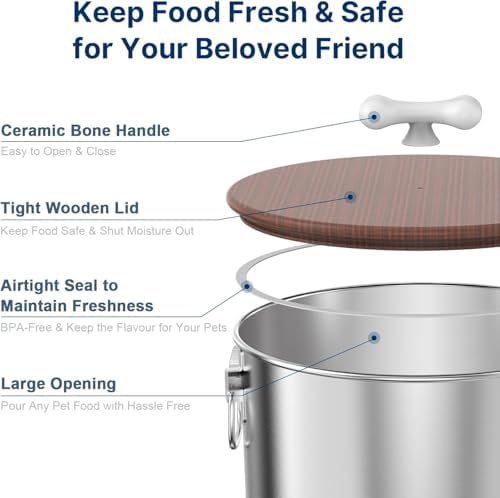 Paw Libero 2PK 25 Lbs total 50 Lbs Stainless Steel Dog Food Storage Container with Airtight Wooden Lid & Ceramic Bone Handle, Large Metal Dog Food Bin for Dogs & Cats - Image 4