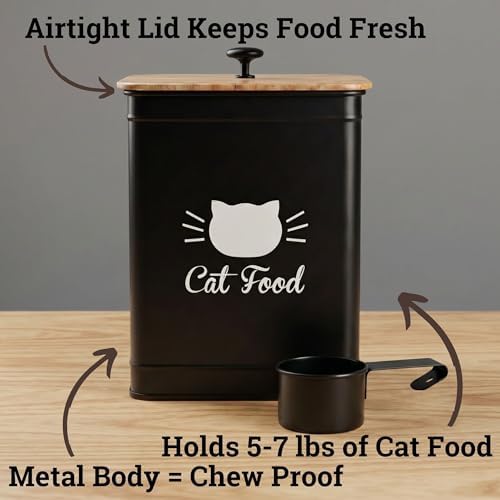 Cat Food Container with Scoop 5-7 lb (25 Cup), with Airtight Bamboo Lid - Image 2