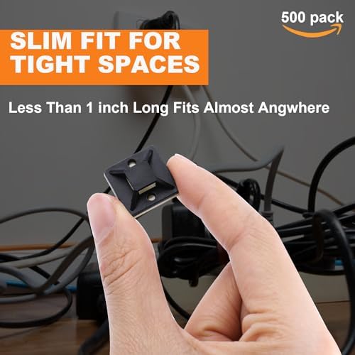 500 Pack 3/4" Zip Tie Adhesive Mounts Self Adhesive Cable Tie Base Holders with Multi-Purpose Tie wire clips with screw hole,Anchor stick on wire holder, Including 100 Pack Clips（Black） - Image 2