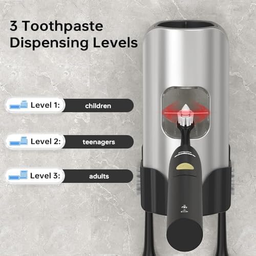 2 Toothbrush Holders, Automatic Toothpaste Dispenser Wall Mounted - Image 6