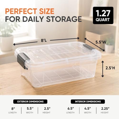 Superio 1.27 Quart Clear Plastic Storage Containers with Lids, Stackable Organizer Bins, BPA-Free Storage Boxes for Home, Office, Dorm & Classroom, 1 Pack - Image 3